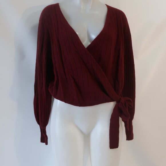 NWT Womens Crush Chica Maroon Pure Cashmere Ribbed Ballet Wrap Sweater 2 US/M - Picture 7 of 15
